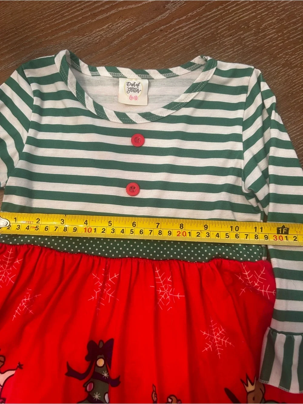 Green & White Striped Nutcracker Ballet Holiday Dress - Red Skirt